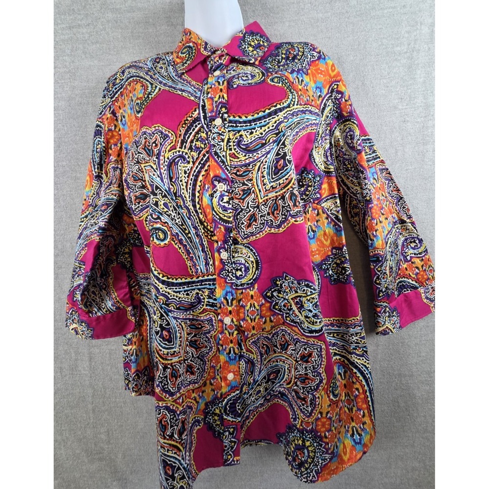 Lauren Ralph Lauren 1X Button Up Shirt Multi‎ Paisley Bold Retro Y2K Boho Preppy